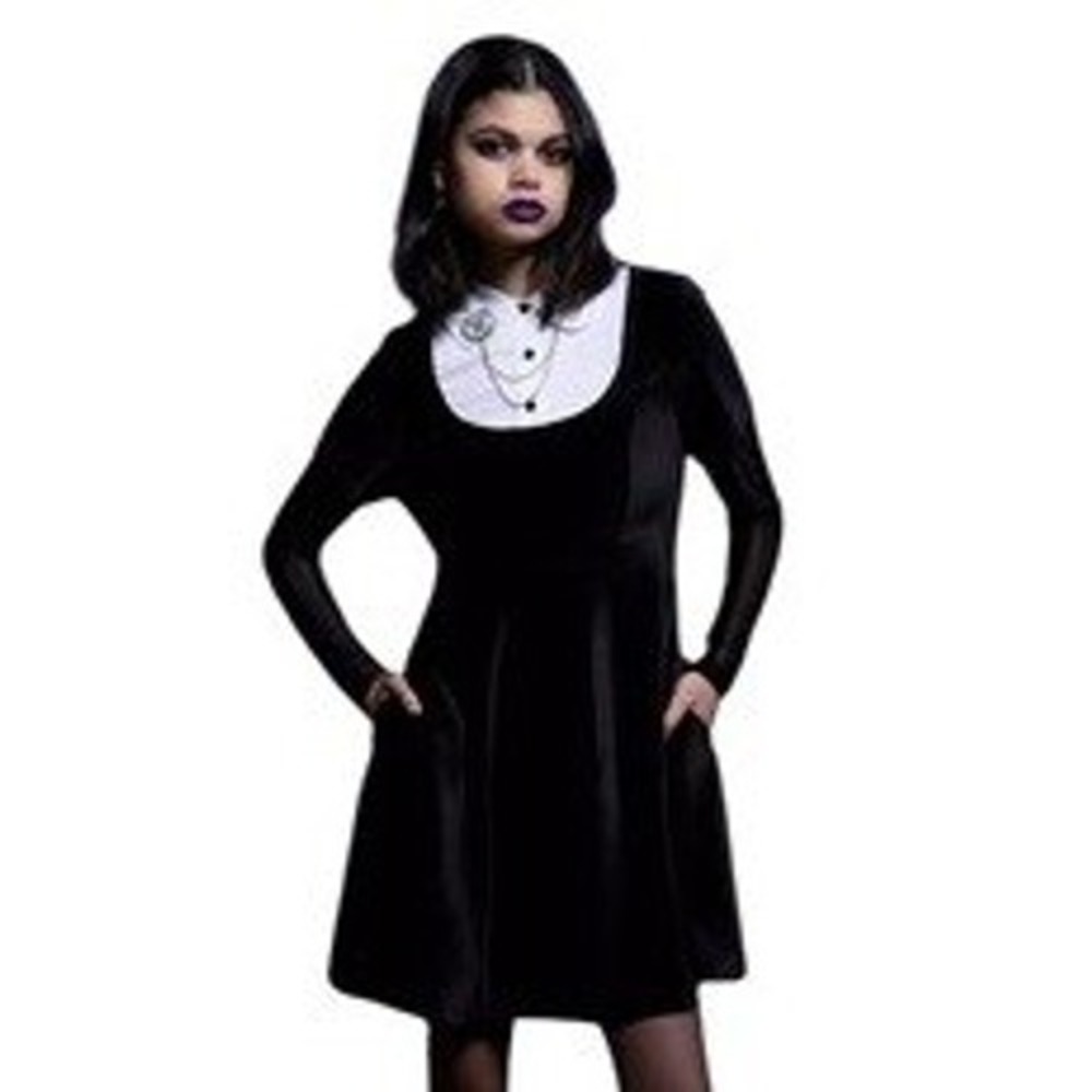 Hot Topic Whimsigoth Womens Large Wednesday Velvet Collared Twofer Gothic Dress